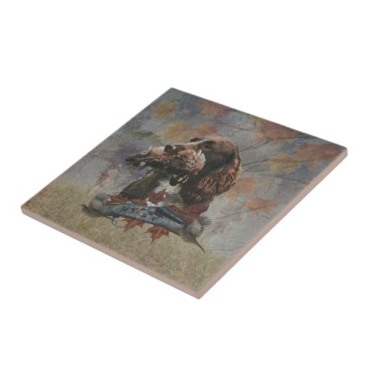 Sprocker Spaniel, Pistool hondenkunst Tegeltje (Zijkant)