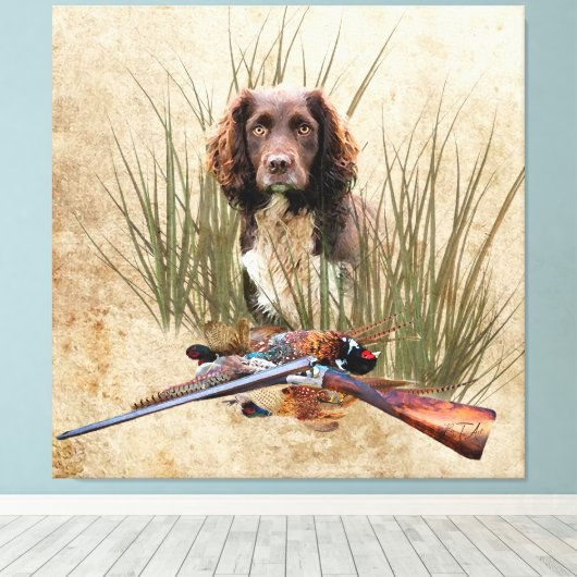 Sprocker Spaniel Tapestry Poster Triptych Acryl Canvas Afdruk (Insitu (Houten vloer))