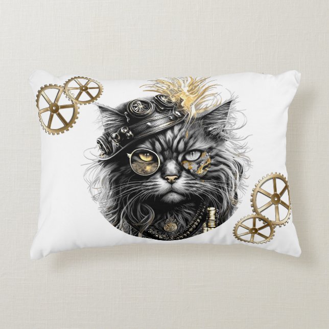 Sprocket-Paws De Funky Steampunk Kat  Accent Kussen (Voorkant)