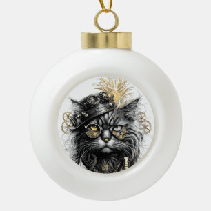 Sprocket-Paws De Funky Steampunk Kat  Keramische Bal Ornament