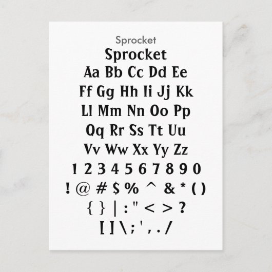 Sprocket - Voorbeeldvel Zazzle Font Briefkaart (Voorkant)