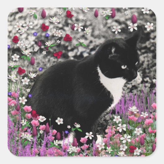 Sproeten in Bloemen II - Tux Kitty Kat Vierkante Sticker (Voorkant)