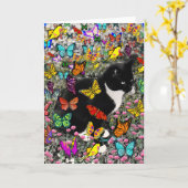 Sproeten in Vlinders - de Kat van het Kat van Tux Kaart (Gele Bloem)