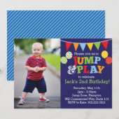 Sprong en ballonnen fotouitnodiging (Navy Blue) Kaart (Voorkant / Achterkant)