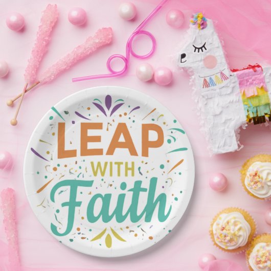 Sprong met geloof papieren bordje (Feest)