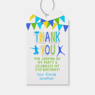 Sprong partij bounce blauw groen geel gunst tag cadeaulabel