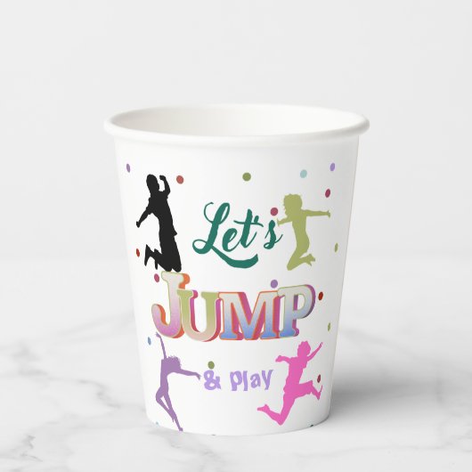 Sprong Trampoline Kleurrijke Verjaardagsfeestje Papieren Bekers (Achterkant)