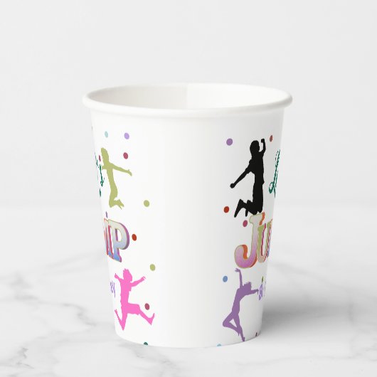 Sprong Trampoline Kleurrijke Verjaardagsfeestje Papieren Bekers (Links)