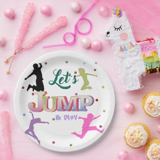 Sprong Trampoline Kleurrijke Verjaardagsfeestje Papieren Bordje (Feest)