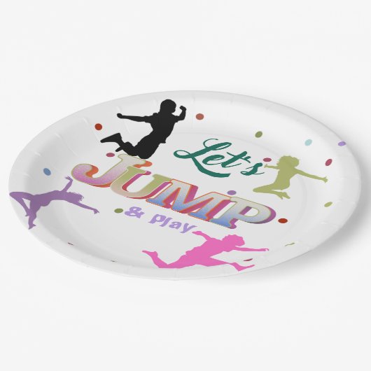 Sprong Trampoline Kleurrijke Verjaardagsfeestje Papieren Bordje (Gekanteld)