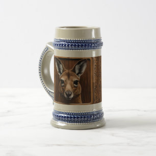 Sprong van de Natuur: Een Houten Kangoeroe Print, Bierpul