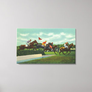 Sprong van steepelschacht op rails canvas afdruk