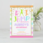 Sprong verjaardagsfeestje meisje, trampoline feest kaart (Staand voorkant)