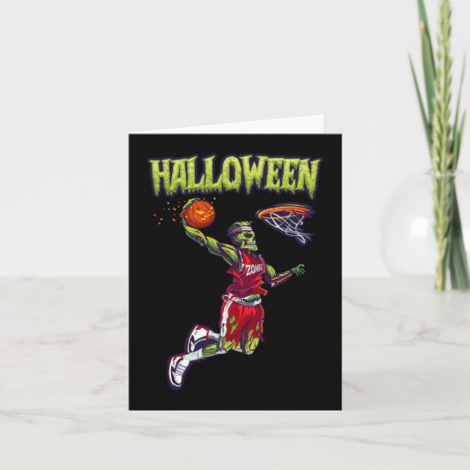 Sprong Zombie Basketball Dunk Player Halloween Pum Kaart (Voorkant)