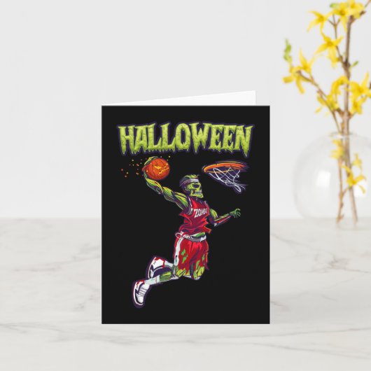 Sprong Zombie Basketball Dunk Player Halloween Pum Kaart (Gele Bloem)