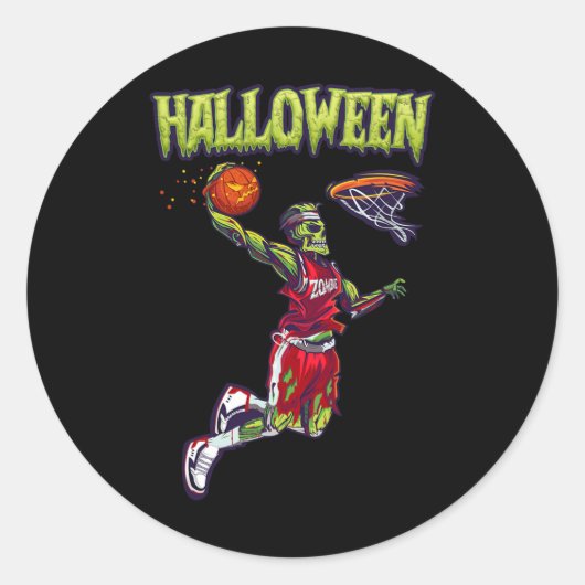 Sprong Zombie Basketball Dunk Player Halloween Pum Ronde Sticker (Voorkant)