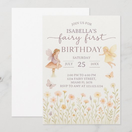 Sprookje 1e verjaardag uitnodiging (Voorkant / Achterkant)