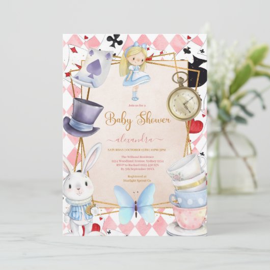 Sprookje Alice in Wonderland Baby shower Kaart (Staand voorkant)