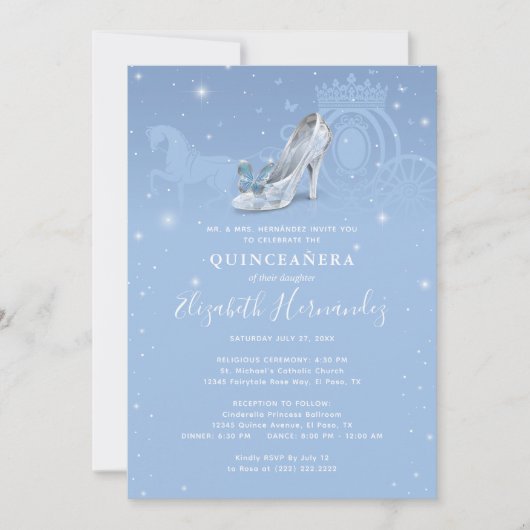 Sprookje Baby Blauw Zilver Assepoester Quinceanera Kaart (Voorkant)