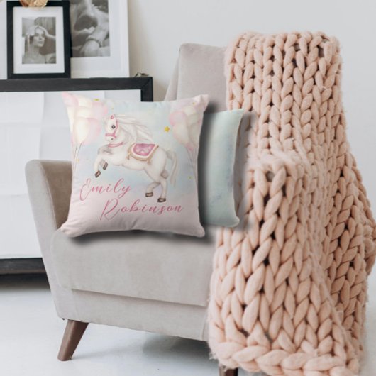 Sprookje baby meisje Pony roze ballonnen sterren Kussen