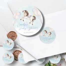 Sprookje baby Pony Blauwe ballon sterrendouche Ronde Sticker