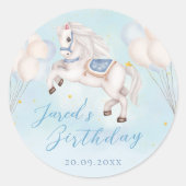 Sprookje baby Pony Blauwe ballonnen ster Verjaarda Ronde Sticker (Voorkant)