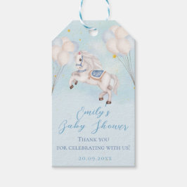 Sprookje baby Pony Blauwe ballonnen sterren Douche Cadeaulabel