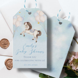 Sprookje baby Pony Blauwe ballonnen sterren Douche Cadeaulabel