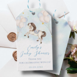 Sprookje baby Pony Blauwe ballonnen sterren Douche Cadeaulabel