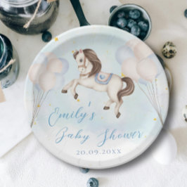 Sprookje baby Pony Blauwe ballonnen sterren Douche Papieren Bordje