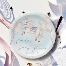 Sprookje baby Pony Blauwe ballonnen sterren Douche Papieren Bordje
