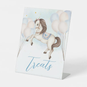 Sprookje baby Pony Blauwe ballonnen sterren Treats Reclamebord Met Voetstuk