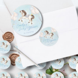 Sprookje baby Pony Blauwe ballonnen sterrendouche Ronde Sticker