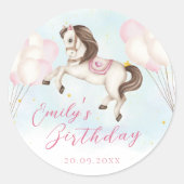 Sprookje baby Pony roze ballonnen ster Verjaardag Ronde Sticker (Voorkant)