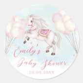 Sprookje baby Pony roze ballonnen sterren Douche Ronde Sticker (Voorkant)