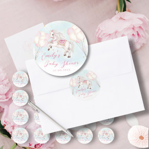 Sprookje baby Pony roze ballonnen sterren Douche Ronde Sticker