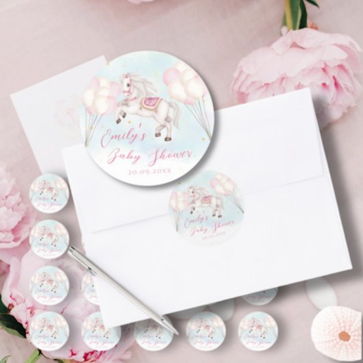 Sprookje baby Pony roze ballonnen sterren Douche Ronde Sticker