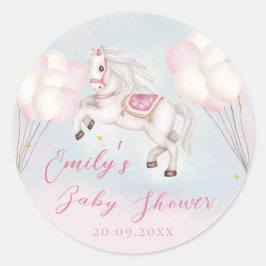Sprookje baby Pony roze ballonnen sterren Douche Ronde Sticker