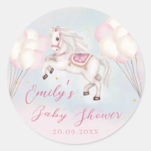 Sprookje baby Pony roze ballonnen sterren Douche Ronde Sticker