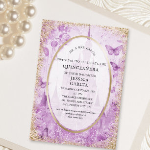 Sprookje Betoverd Bos Kasteel Quinceañera Kaart