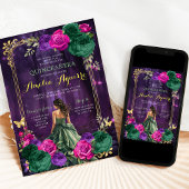 Sprookje betoverde bos Lila groen quinceañera Kaart