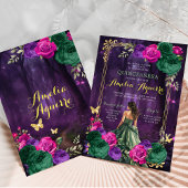 Sprookje betoverde bos Lila groen quinceañera Kaart