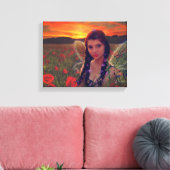 Sprookje bij zonsondergang in een veld van klaproz canvas afdruk (Insitu (Woonkamer))