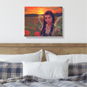 Sprookje bij zonsondergang in een veld van klaproz canvas afdruk (Insitu (Slaapkamer))