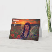 Sprookje bij zonsondergang in een veld van klaproz kaart (Voorkant)