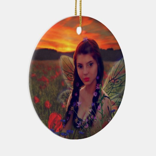 Sprookje bij zonsondergang in een veld van klaproz keramisch ornament (Rechts)