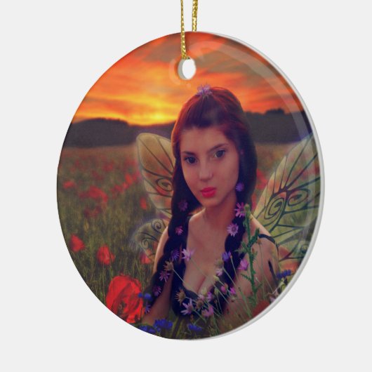 Sprookje bij zonsondergang in een veld van klaproz keramisch ornament (Links)