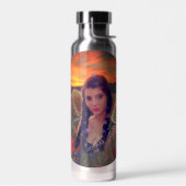 Sprookje bij zonsondergang in een veld van klaproz waterfles (Links)