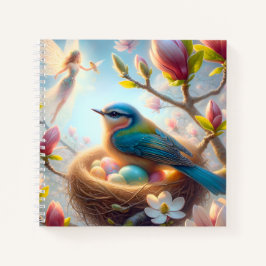 Sprookje & Blauw Vogelnest – Lente Bloesem Fantasi Notitieboek