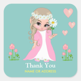 Sprookje & Bloemen Dank je wel op lichtblauwe stic Vierkante Sticker
